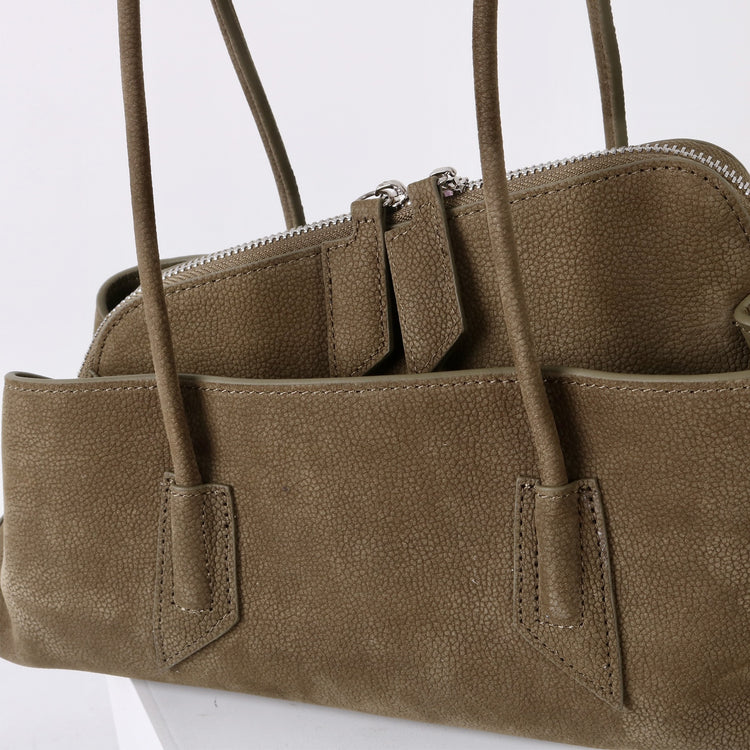 質感真皮|2025新款頭層麂皮不規則斜頂手提托特包磨砂荔枝牛皮腋下包「6163-S」25.10-1