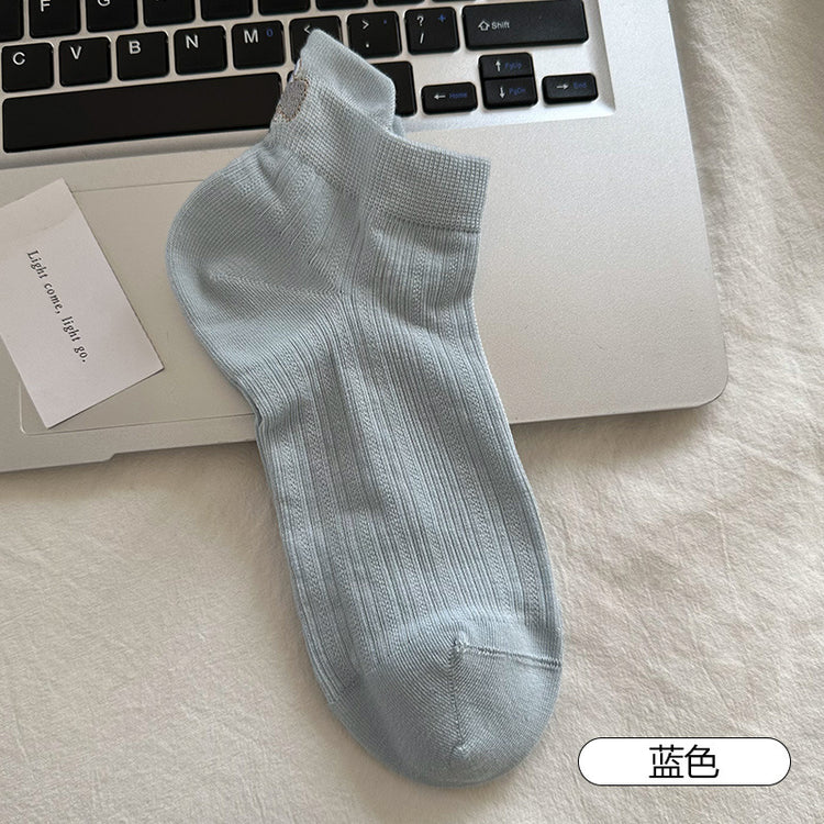 女襪|灰色襪子女後跟提耳防磨護踝短襪後跟精緻刺繡棉質親膚舒適休閒襪「MYH20253」25.04-3