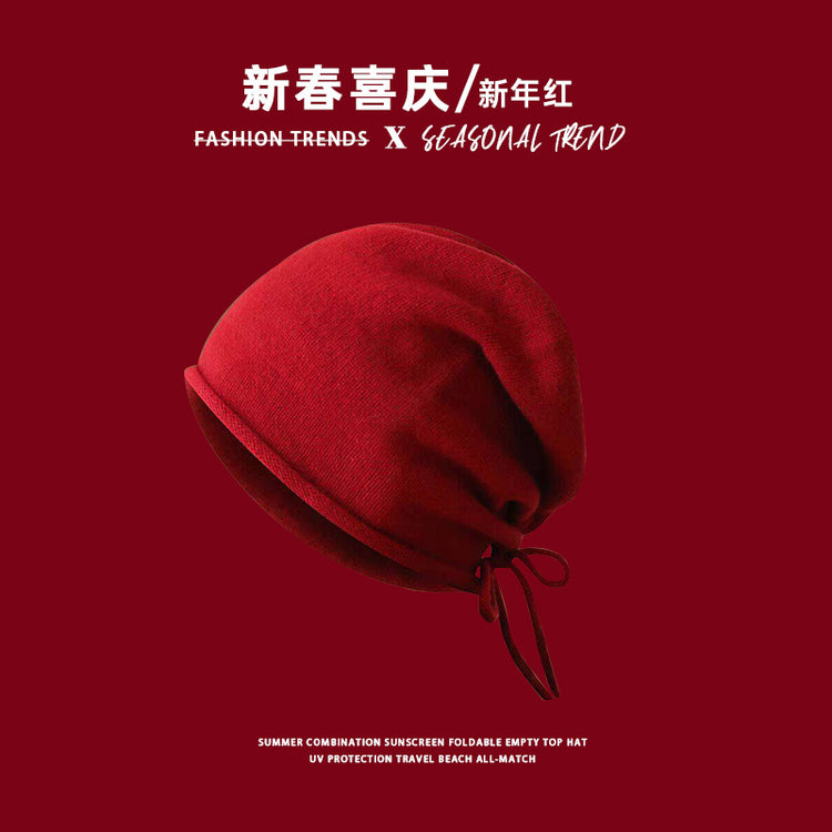 流行帽子|2025年新年紅帽子喜慶百搭防寒帽男女百搭針織帽時尚堆堆帽子批發「C4896」25.01-2