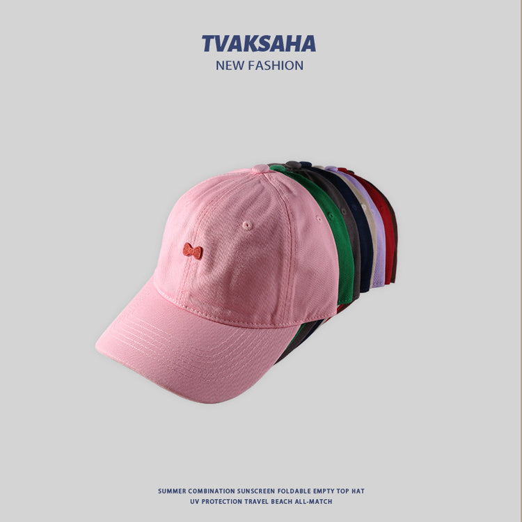 流行帽子|貼布蝴蝶結棒球帽夏季戶外顯臉小防曬帽純棉百搭學生情侶鴨舌帽女「C4123」24.07-4