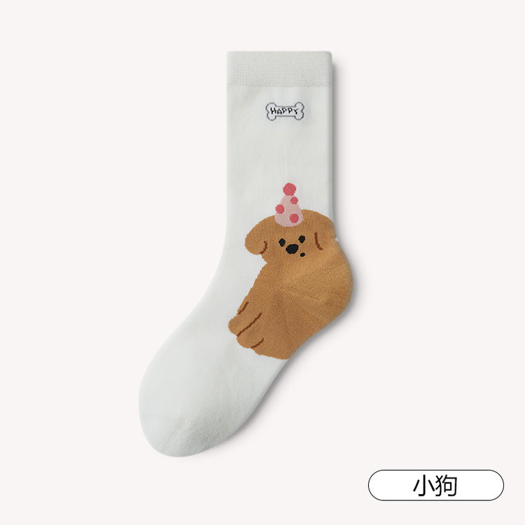 女襪|卡通可愛襪子女夏季薄款親膚舒適中筒襪棉質無骨透氣潮流堆堆襪「MS5009」25.03-2