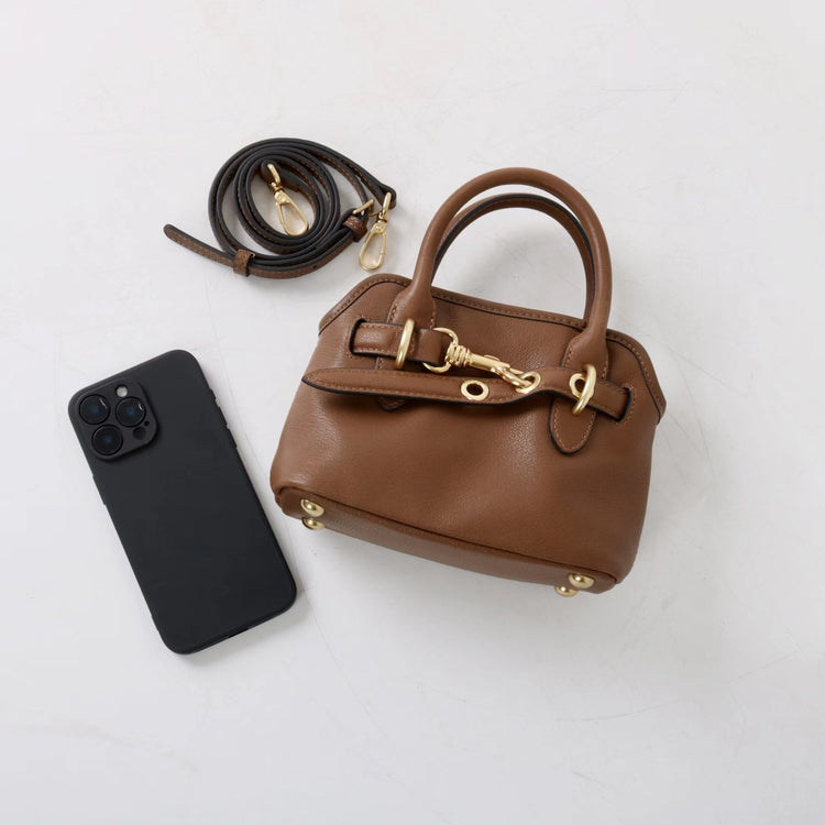 質感真皮|新款精緻迷你手拎中古保齡球斜背包通勤小眾復古百搭高級感包「8205」25.03-1