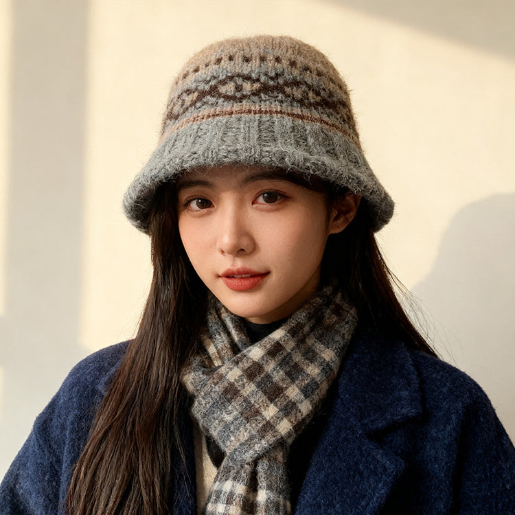 流行帽子|費爾島風提花漁夫帽子女韓版百搭2025新款時尚盆帽顯臉小水桶帽男「C5835」25.11-3