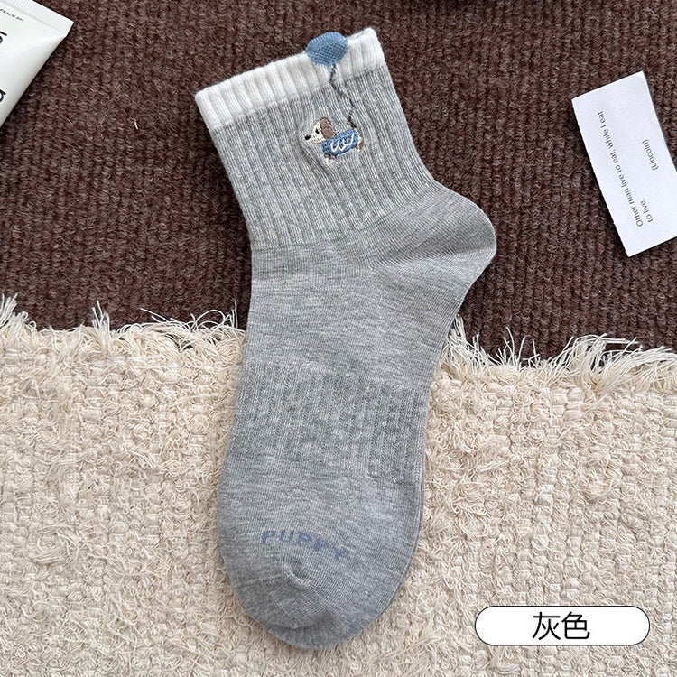 女襪|拼色羅口襪子女立體卡通氣球小狗彈力無骨短襪棉質吸汗透氣運動襪「XC2327」25.08-2