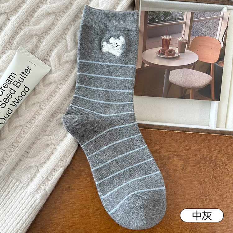 女襪|襪子女士彈力無骨親膚舒適中筒襪植絨卡通棉質吸汗透氣堆堆襪「XHS25103」25.09-5