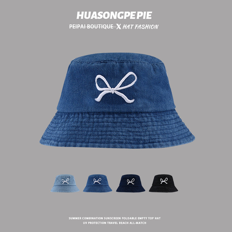 流行帽子|蝴蝶結牛仔漁夫帽女夏季防曬防紫外線遮陽帽學生時尚顯臉小盆帽男「C3801」24.04-2