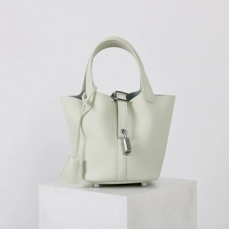 質感真皮|2025年新款時尚軟牛皮水桶包togo頭層牛皮h家菜籃子百搭通勤手提包「80900」25.04-4