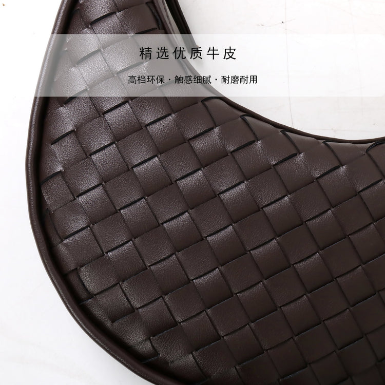 質感真皮|編織半月包Hobo腋下包2025新款百搭單肩大容量女包斜挎手提包「6032」25.02-2