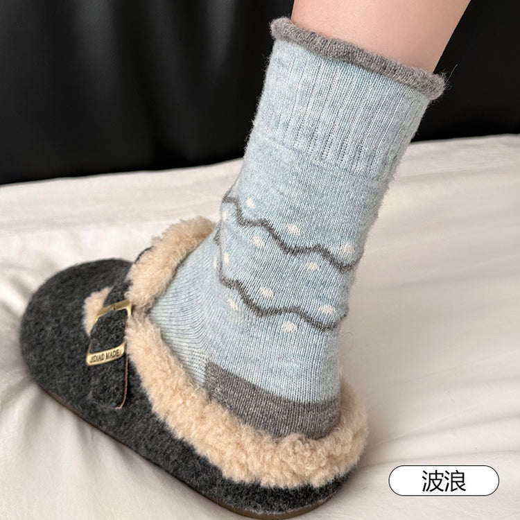 女襪|加厚羊毛襪子女日系保暖可愛卡通堆堆襪軟糯親膚舒適彈力中筒襪「HD25868」25.12-1