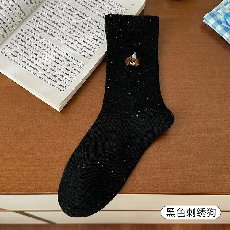 女襪|可愛卡通襪子女春秋ins潮流簡約好搭堆堆襪點子紗吸汗透氣中筒襪「MK5004」25.02-1