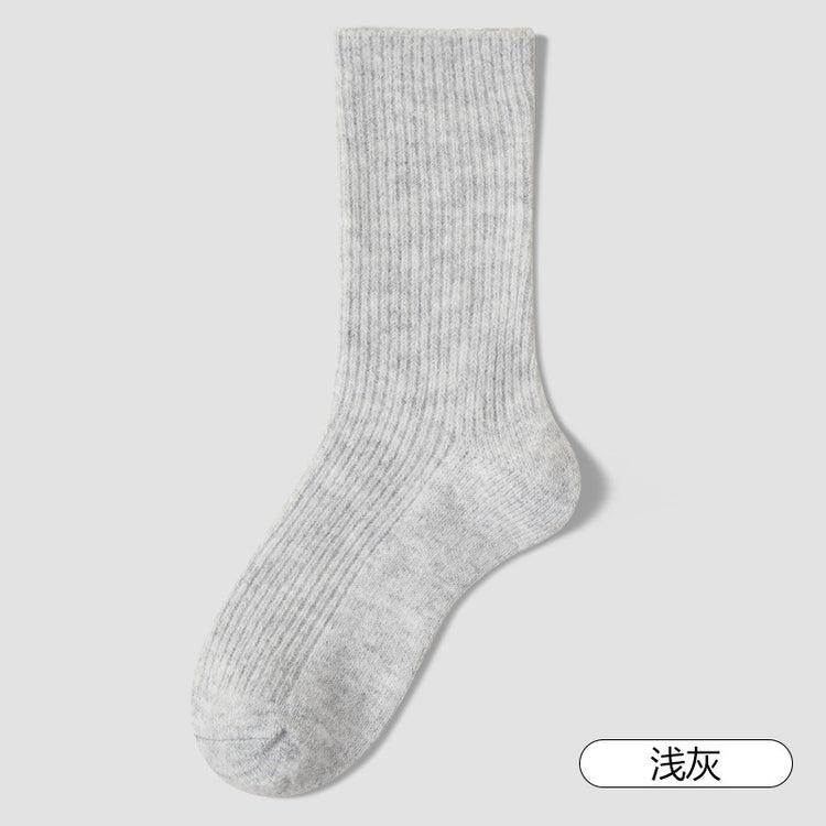 女襪|冬季加厚襪子女雙針耐磨保暖抗寒羊毛襪親膚舒適彈力竪條中筒襪「FM2680」25.10-4