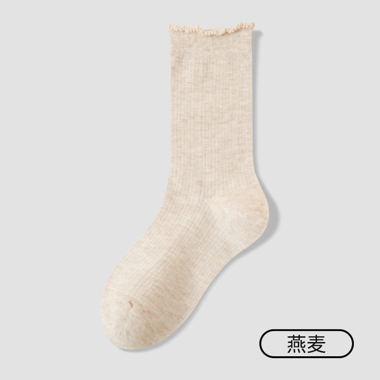 女襪|花邊堆堆襪子女抑菌防臭抗起球中筒襪吸濕排汗彈力萊卡無骨月子襪「ZJ25035」25.10-2