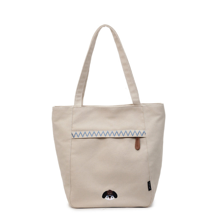 致青春|簡約手提帆布包包女2025秋冬新款百搭刺繡手拎布包學生單肩斜挎包「1805-125」25.09-5