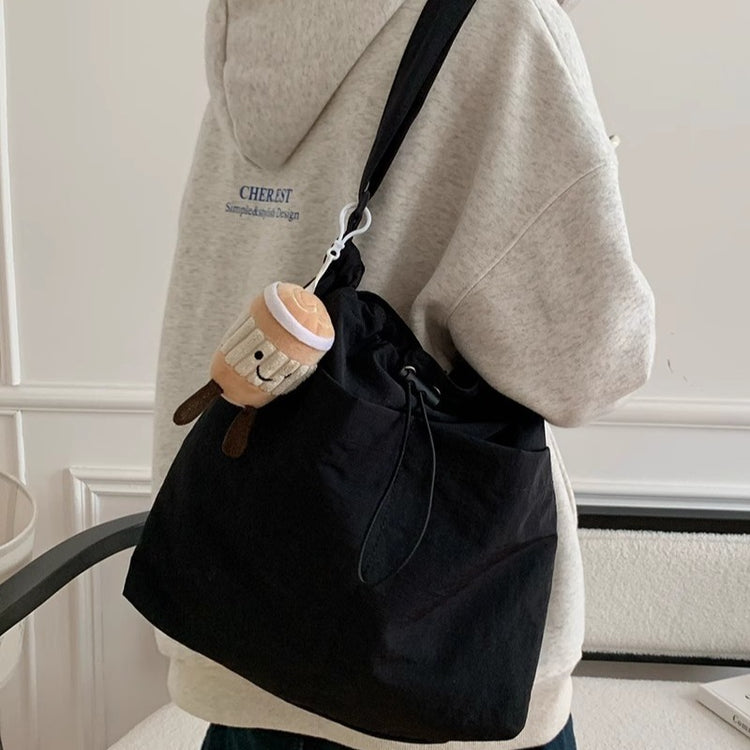 日韓流行|尼龍休閒抽繩大包包女2024新款時尚布包單肩包大容量托特包上課通勤斜挎包「9388#」24.05-4