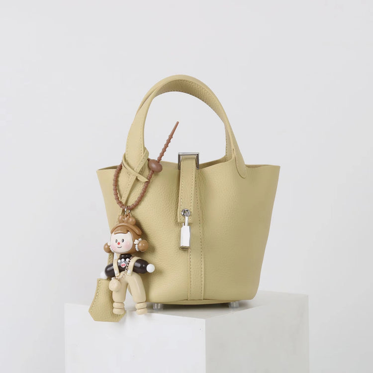 質感真皮|2025年新款時尚軟牛皮水桶包togo頭層牛皮h家菜籃子百搭通勤手提包「80900」25.04-4