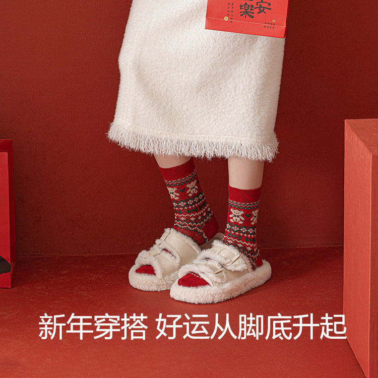 女襪|蛇年本命年襪子女紅色喜慶禮盒款新年襪舒適耐穿蓄熱保溫羊毛襪「MZ24173」24.11-1