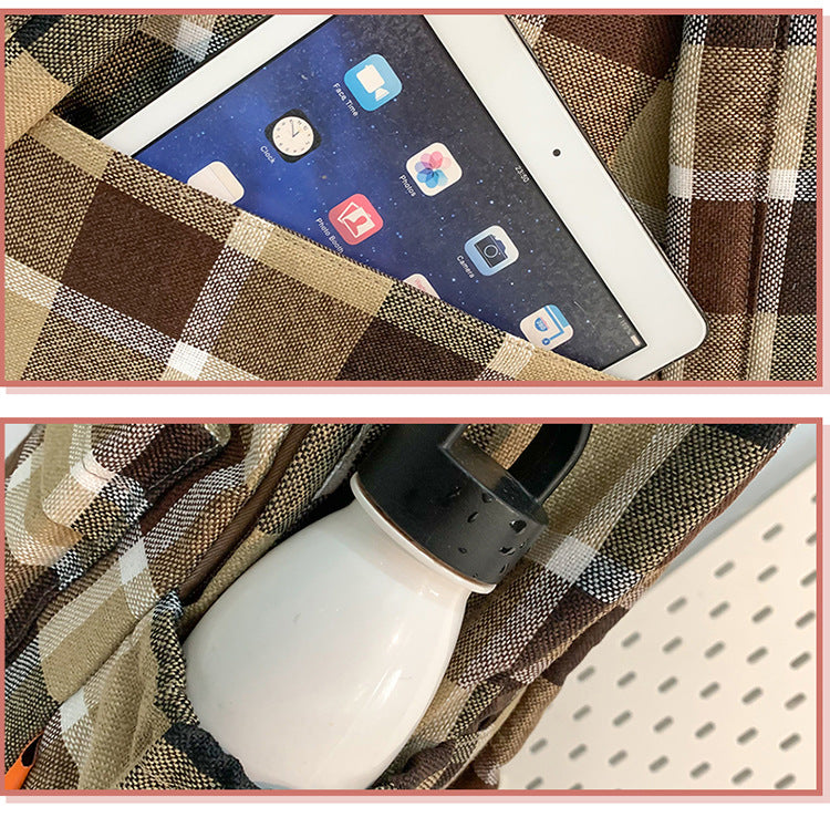 致青春|文藝格紋雙肩包日系ins簡約背包秋冬款校園背包百搭高中學生書包「0767-127」25.01-2