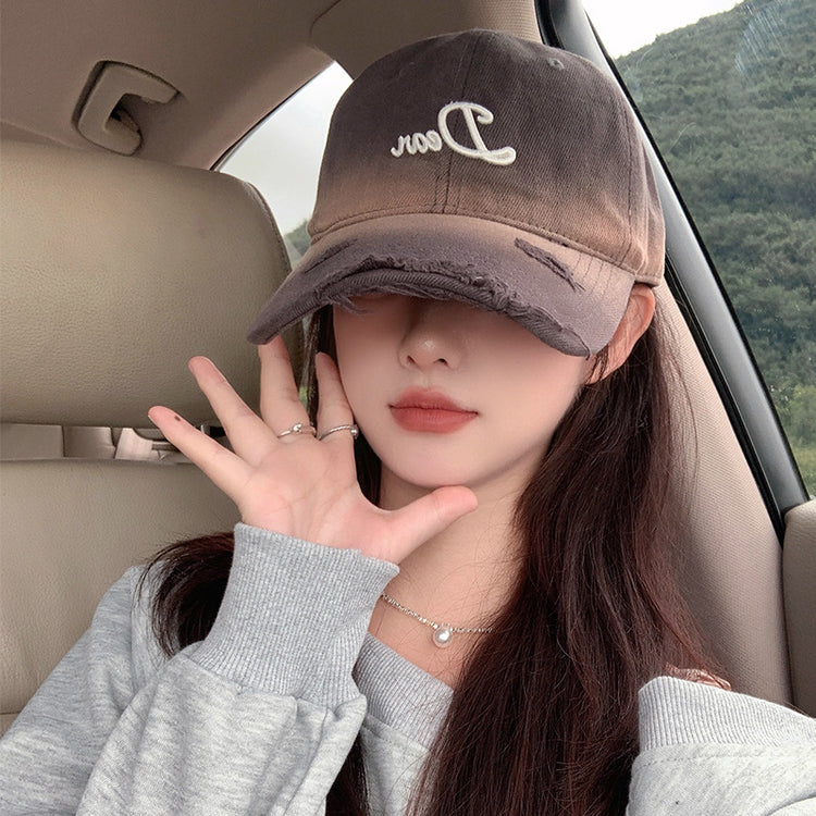 流行帽子|2024新款街頭復古文藝百搭立體繡扎染破洞棒球帽寬檐遮臉防風帽子「C4579」24.10-5