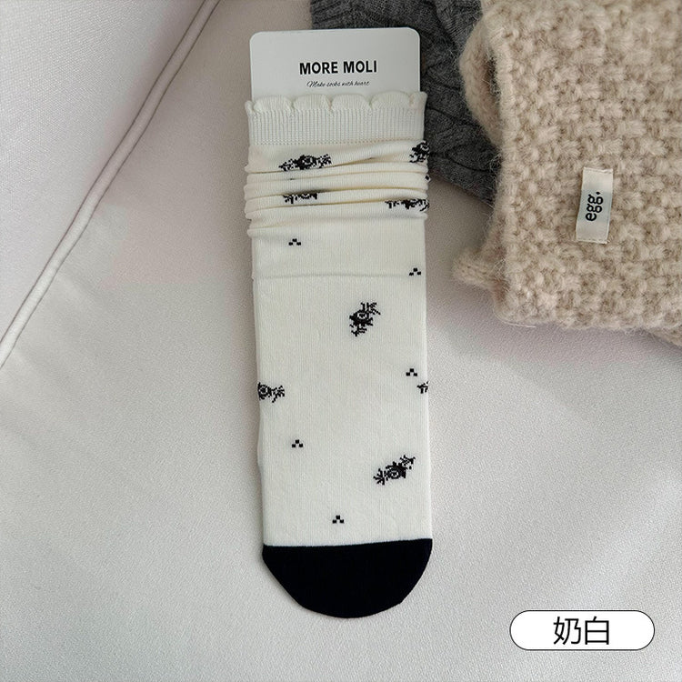 女襪|襪子女士復古小碎花吸汗透氣中筒襪親膚舒適ins潮花邊堆堆襪「NY2681」25.10-3
