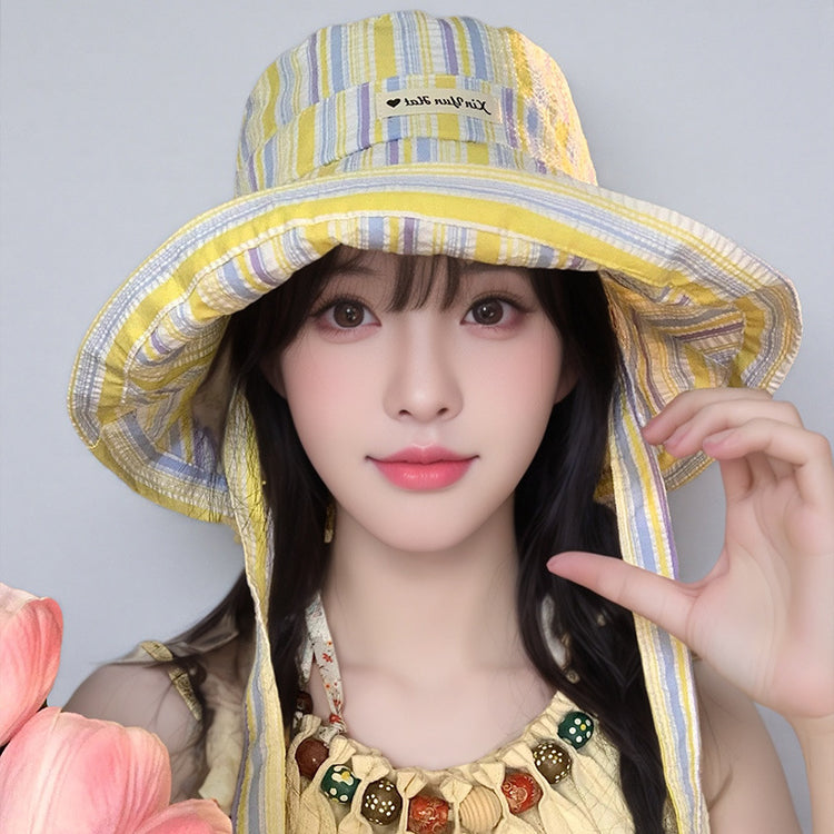 流行帽子|2025新款遮陽防曬帽子女休閒百搭漁夫帽防紫外線顯臉小綁帶太陽帽「C5286A」25.06-1