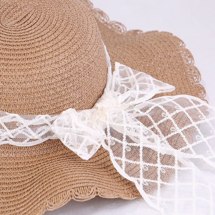 流行帽子|夏季防曬遮陽草帽子女法式波浪邊蝴蝶結海邊太陽帽大帽檐漁夫帽潮「C5272」25.05-3