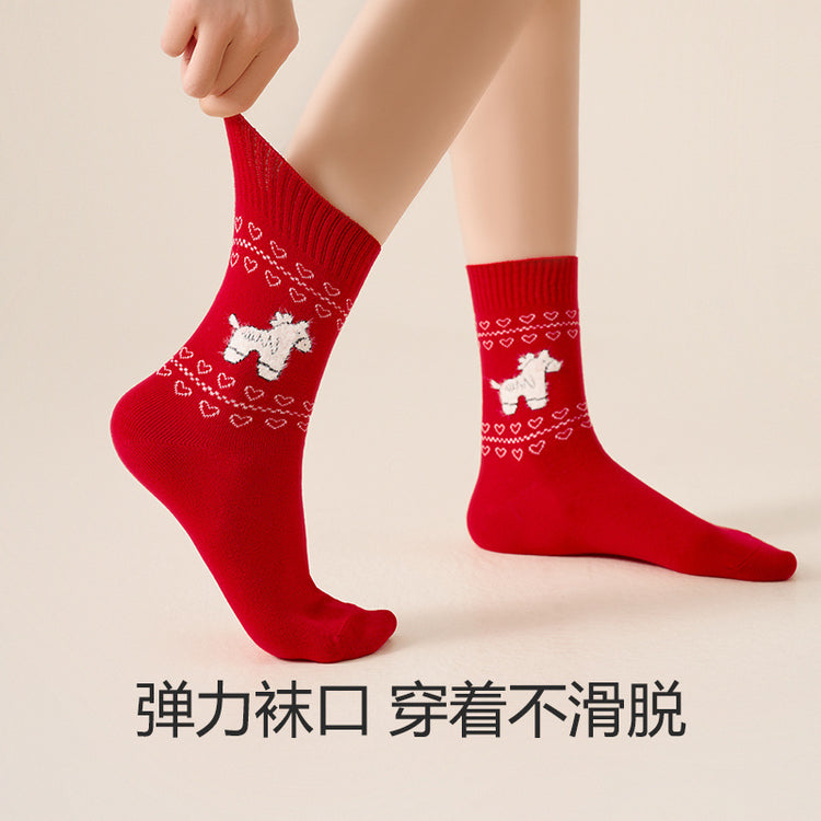 女襪|卡通可愛襪子女棉質柔軟親膚舒適新年襪2025蛇年男女情侶結婚喜襪「AM2463」24.12-5