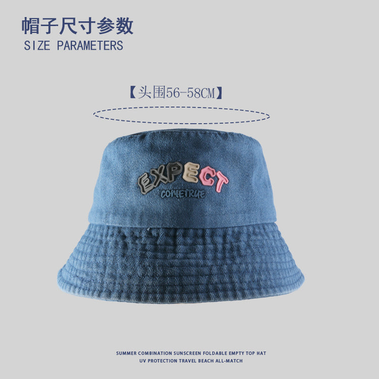 流行帽子|原創設計牛仔漁夫帽女時尚百搭字母盆帽學生情侶防紫外線遮陽帽男「C4124」24.07-3