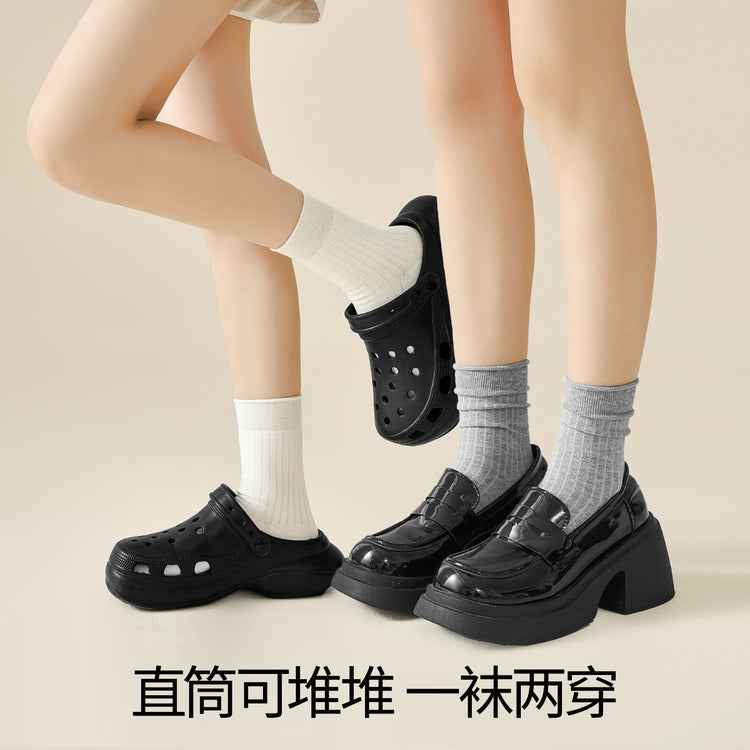 女襪|卷邊粗條襪子女棉質吸汗透氣彈力無骨中筒襪抑菌防臭抗起球中筒襪「ZJ24041」25.08-1