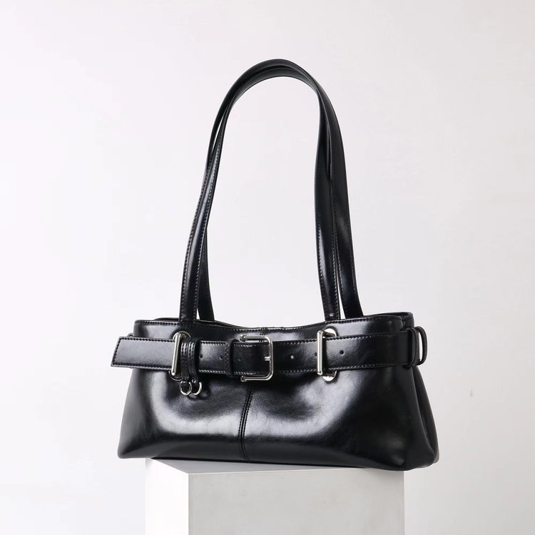 質感真皮|2025新款百搭女輕奢法式高級感機車包法棍包保齡球女單肩腋下包「6147」25.06-4