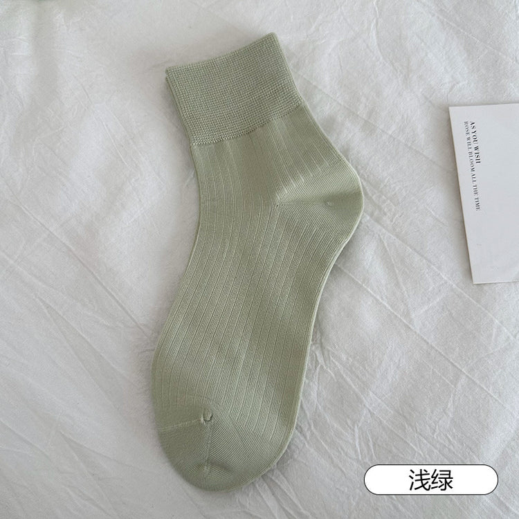 女襪|襪子女春夏棉質吸汗透氣竪條顯瘦短襪彈力無骨親膚舒適純色休閒襪「MI1123」25.04-1