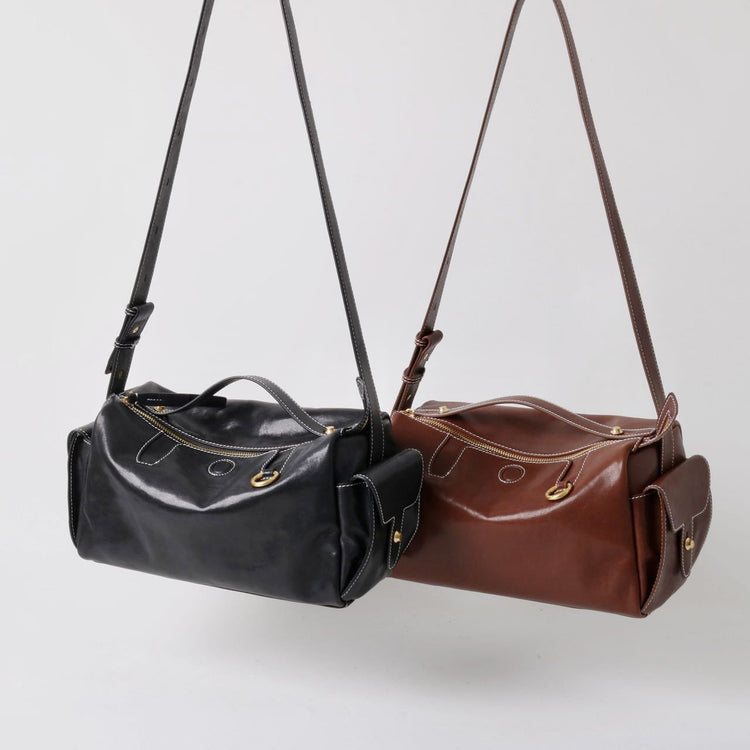 質感真皮|秋冬新款頭層水晶植鞣牛皮無性別復古手提相機包大容量單肩斜背包「155M」24.11-2