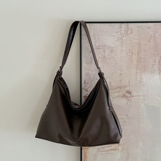 日韓流行|韓系慵懶風軟皮單肩包女百搭大容量托特包ins時尚復古通勤斜挎包「D9049」25.11-4