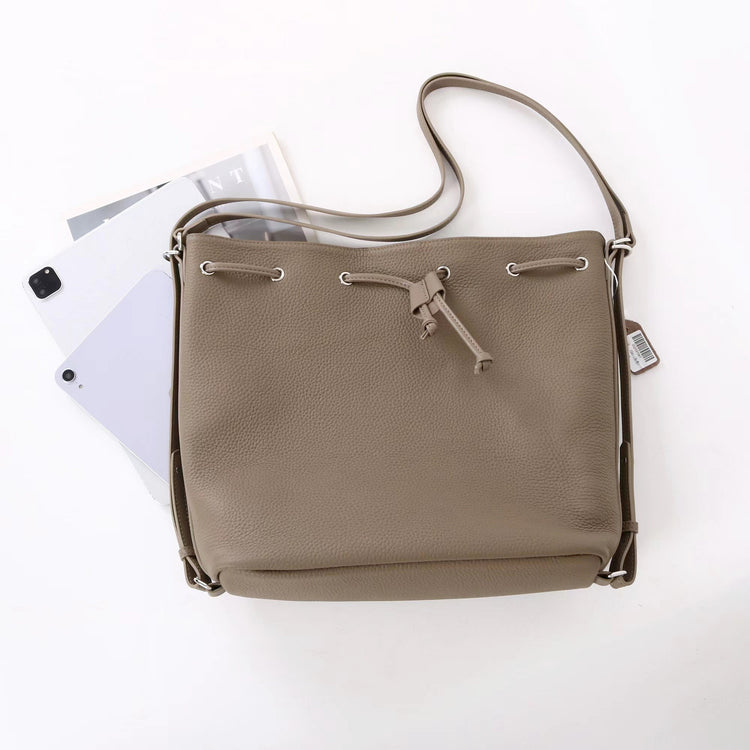 質感真皮|2025新款時尚歐美氣質頭層牛皮雙肩水桶包百搭斜挎單肩斜挎高級感「7061」25.11-1