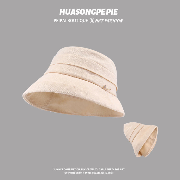 流行帽子|褶皺漁夫帽夏季氣質百搭遮陽帽防曬遮臉棉麻防曬帽卷邊新款太陽帽「C3768」24.03-4