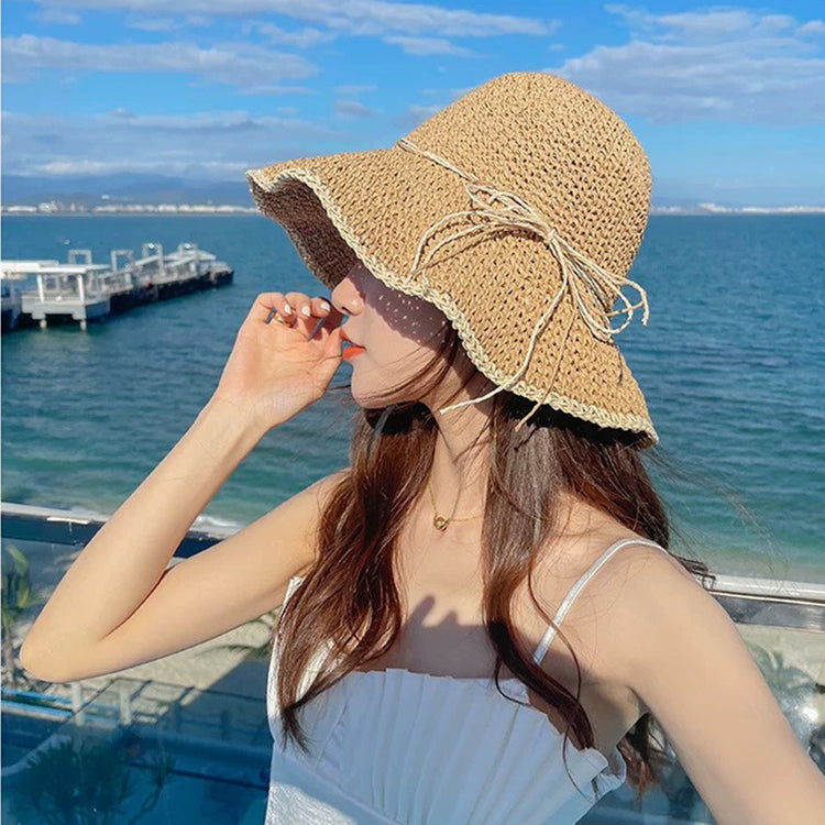 流行帽子|帽子女新款夏天海邊沙灘度假草帽編織透氣防曬漁夫帽遮陽太陽帽潮「C4138A」25.03-3