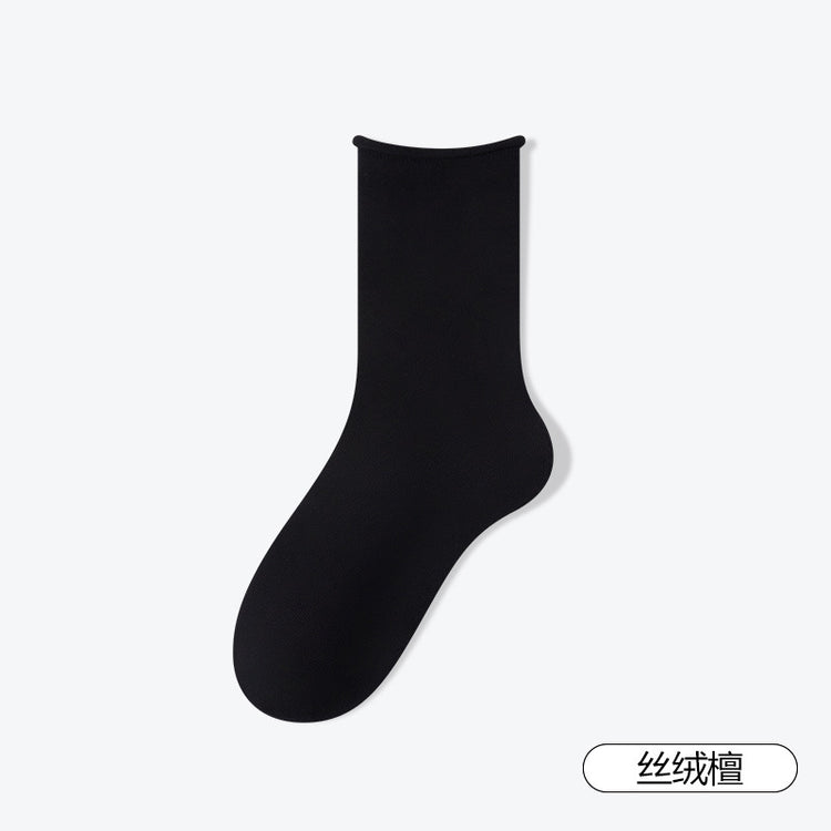 女襪|白色堆堆襪子吸汗透氣彈力無骨卷邊月子襪棉質10A抗菌防臭中筒襪「SX25006」25.03-1