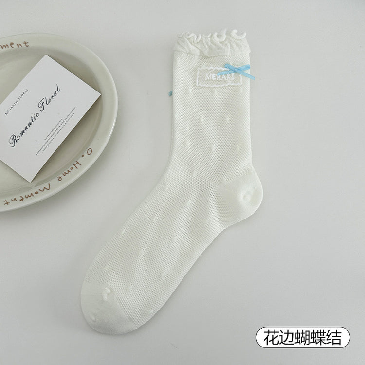 女襪|翻邊紐扣襪子女棉質吸汗透氣彈力中筒襪miu系芭蕾風襪子批發「JFT25820」25.07-1