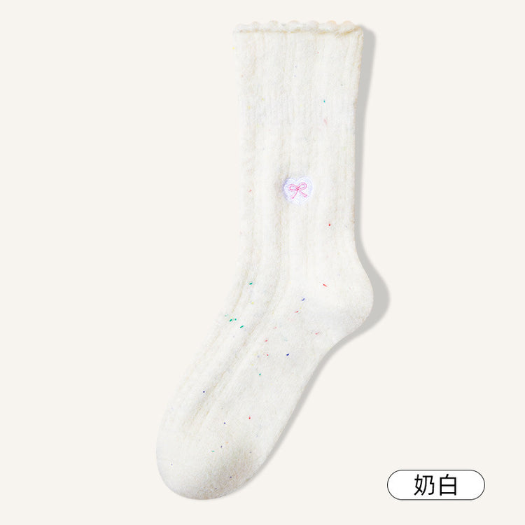 女襪|白色堆堆襪子女秋冬季加絨加厚蓄熱保暖澳絨襪潮流好搭彈力中筒襪「DB2435」24.12-4