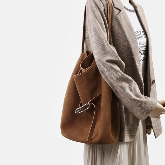 質感真皮|2025新磨砂牛皮托特包hobo腋下包皮帶裝飾餃子水桶包百搭單肩包「6185S」25.11-2