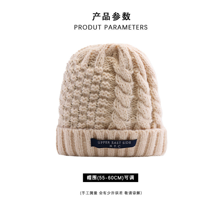 流行帽子|麻花針織帽冬天韓版百搭保暖護耳毛線帽防寒套頭帽NYC字母帽子女「C1431」25.01-1