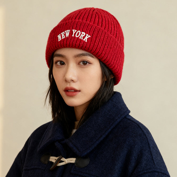 流行帽子|美式刺繡針織帽子女秋冬韓版字母毛線帽保暖百搭套頭護耳冷帽男潮「C5832」25.11-3