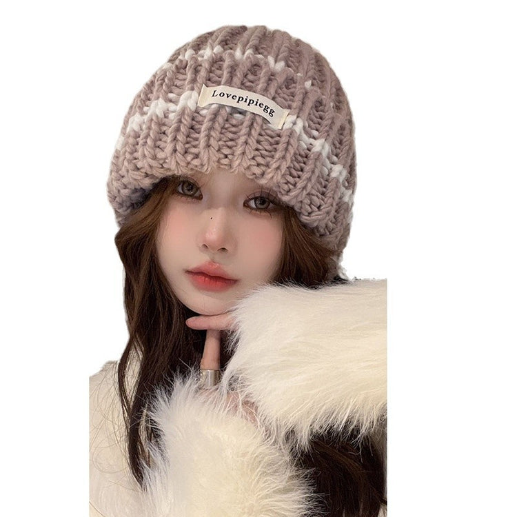 流行帽子|帽子女秋冬毛線帽潮韓版保暖護耳冷帽套頭帽條紋百搭顯臉小針織帽「C3048」24.11-2