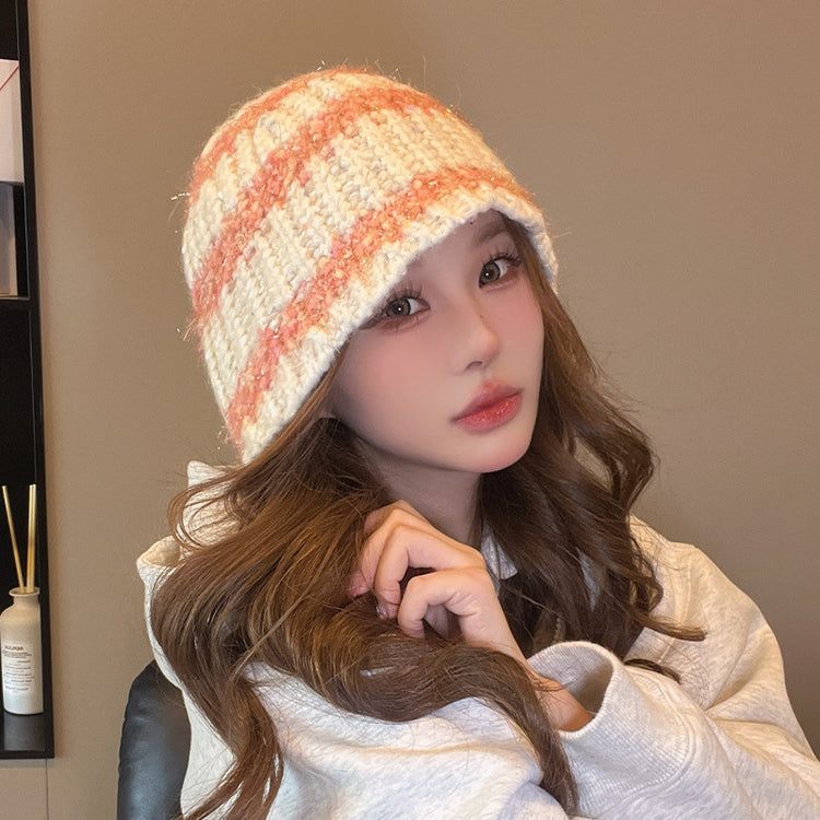 流行帽子|冬季2024新款保暖毛線帽女百搭顯臉小防寒帽子女潮騎行護耳針織帽「C4443」24.09-4