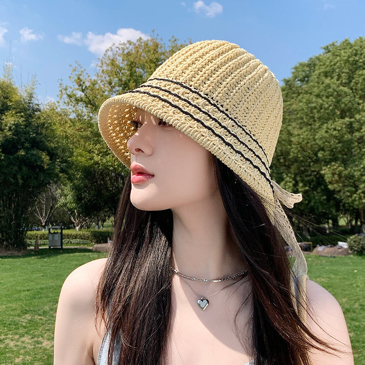 流行帽子|帽子女夏季鏤空透氣戶外遮陽漁夫帽百搭顯臉小草編防曬太陽帽韓版「C5145」25.04-1