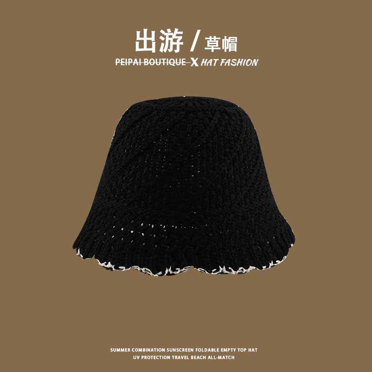 流行帽子|草帽編織女可折疊沙灘帽夏季鏤空透氣水桶帽甜美海邊遮陽帽子批發「C3748」24.03-4