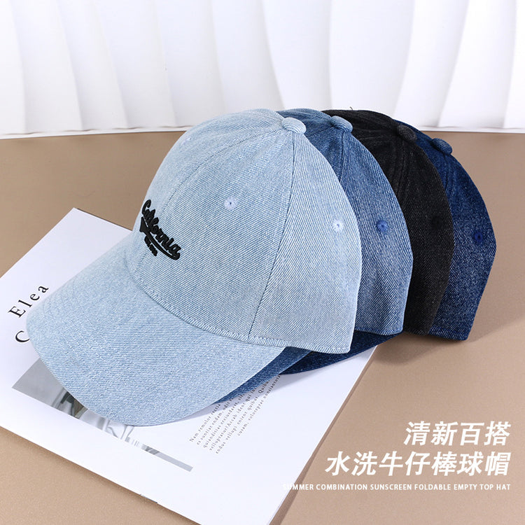 流行帽子|帽子鴨舌帽女顯臉小百搭膠印水洗牛仔遮陽帽休閒時尚騎行棒球帽男「C4403」24.09-1