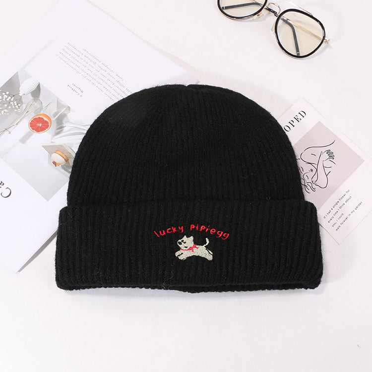 流行帽子 | 秋冬新款毛線帽子卡通小狗高品質刺繡針織帽防寒保暖顯臉小冷帽女「C4590」24.10-3