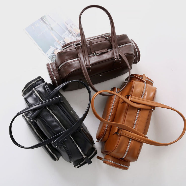 質感真皮|2024新款復古運動手提包機車包大容量秋冬單肩公文包休閒真皮女包「3301」24.12-4