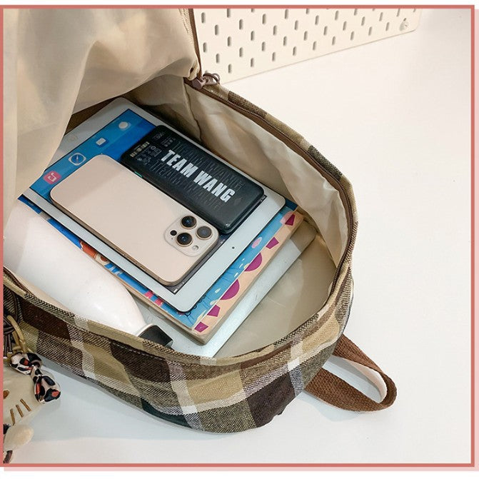 致青春|文藝格紋雙肩包日系ins簡約背包秋冬款校園背包百搭高中學生書包「0767-127」25.01-2