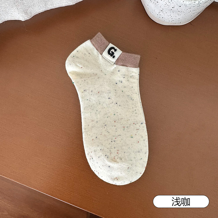 女襪|可愛點子紗襪子女春夏季薄款羅口布標短襪棉質吸汗透氣彈力運動襪「MK5036」25.02-3